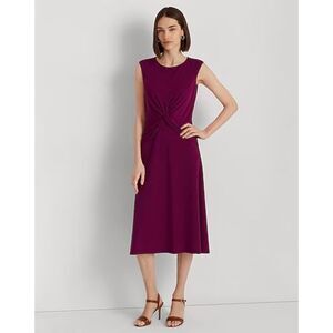 LAUREN Ralph Lauren Women's Twist-Front Jersey Dress Sz 16 Purple Midi A-Line